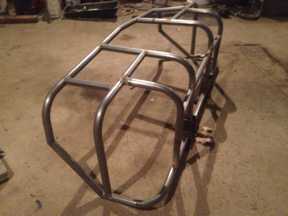 metal tube roll cage frame on concrete floor