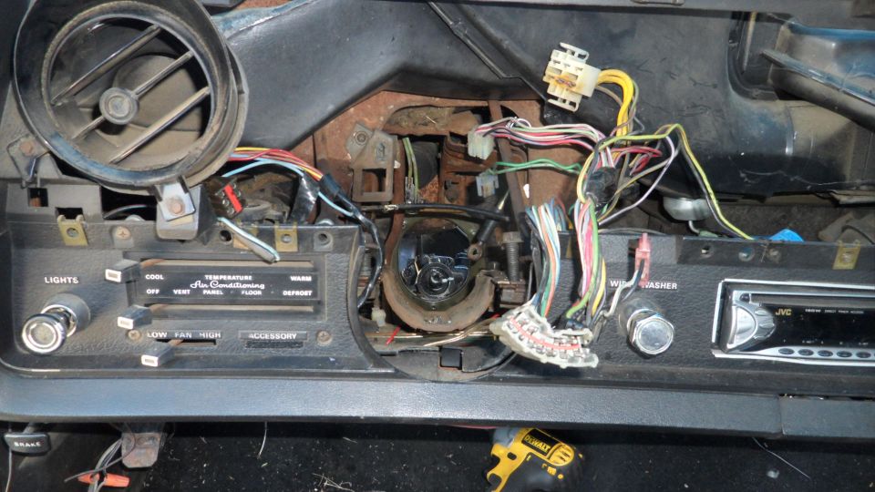 Dashboard wiring and air conditioning controls with JVC radio