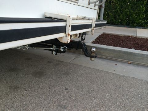 1997 Dodge 3500 - Close-up view of a trailer hitch assembly, including a sway control mechanism.