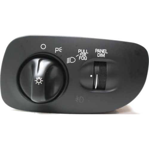Black headlight switch assembly with symbols for parking lights, headlights, fog lights, and panel dimming