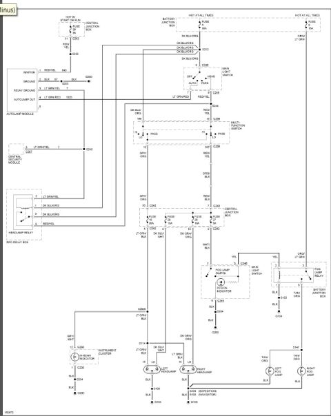 1994 Ford Bronco - Wiring diagram showing headlamp, fog lamp, and lighting circuits with color-coded wires and connectors.