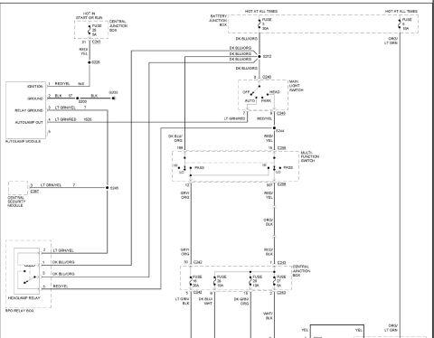 1994 Ford Bronco - Wiring diagram detail of headlamp and multi-function switch circuits with color-coded wires and connectors.