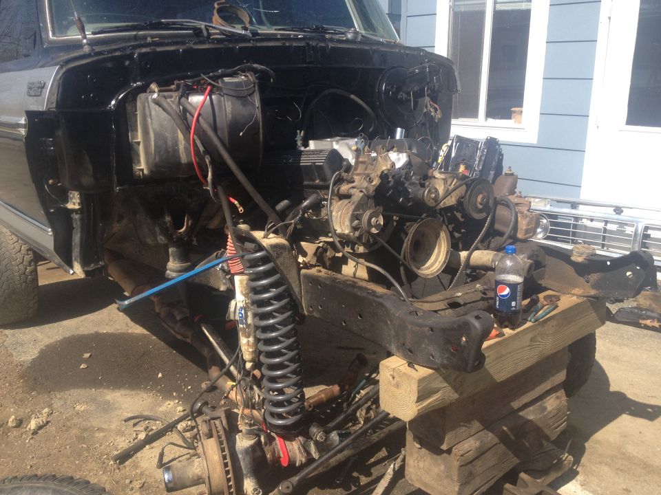 1979 Ford Bronco engine and chassis disassembled