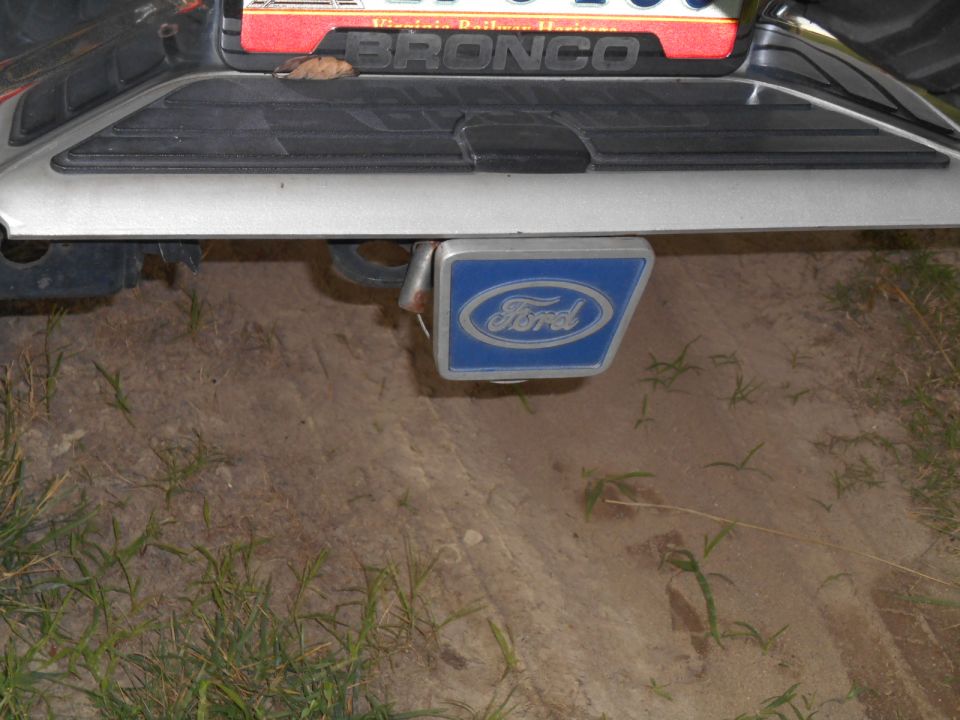 Ford Bronco tailgate with Ford hitch cover