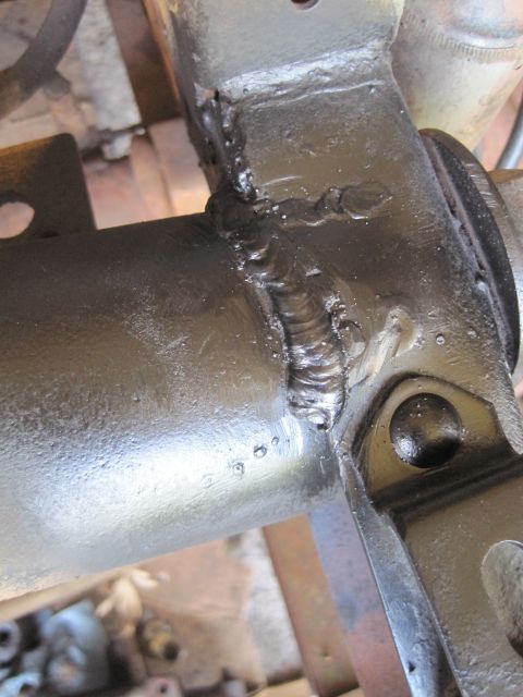 1946 Jeep Willys - Close-up view of a welded frame component, showing the texture of the welds and some surface imperfections.