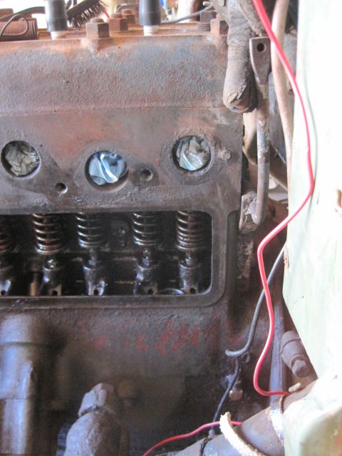 1946 Jeep Willys - Close-up view of an engine block, showing internal components and signs of wear.