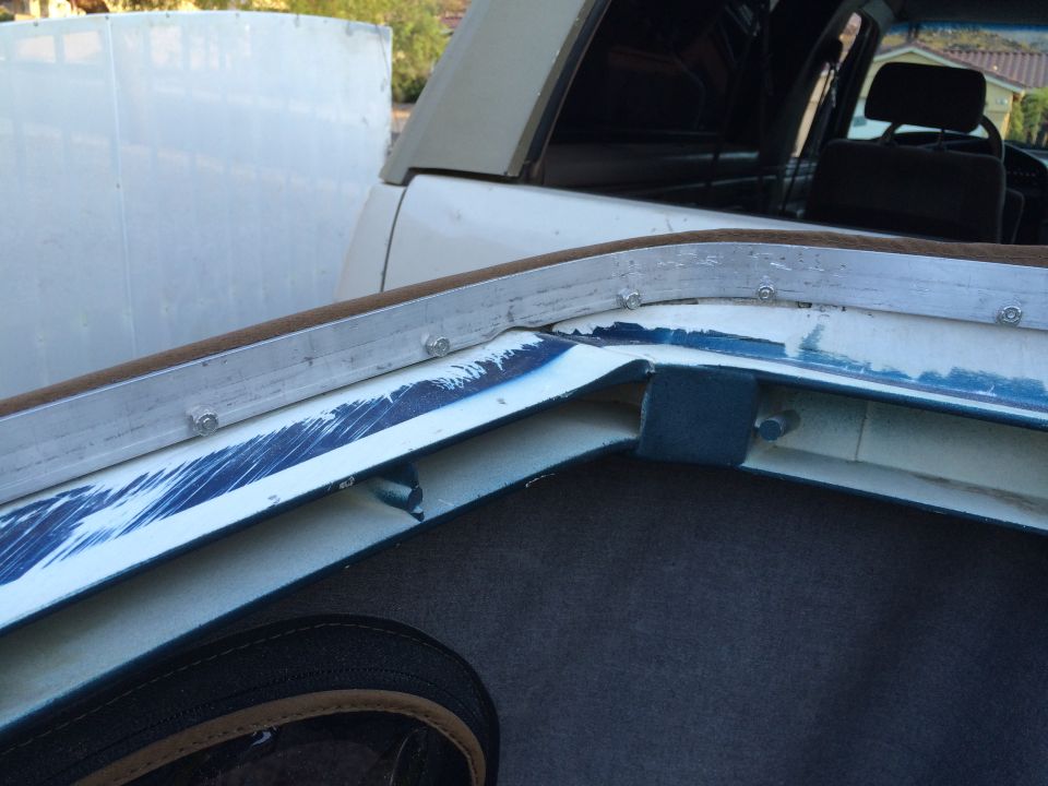 Close-up of the mounting area for the soft top on a 1995 Ford Bronco