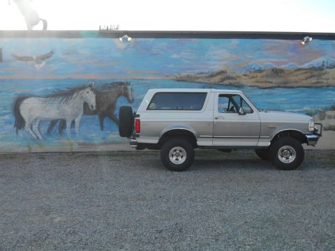 1994 Ford Bronco - This 1994 Ford Bronco is parked in front of a colorful mural depicting horses and a scenic landscape.