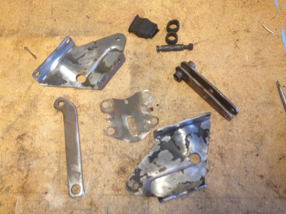 Assorted brake parts on a workbench
