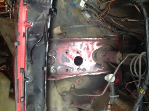 1978 Ford Bronco - Close-up view of engine bay wiring and brake components, showing red paint markings on metal surfaces.