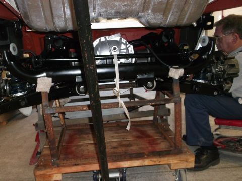 1967 Ford Mustang - Final installation of IRS rear end. Now just hook up the brake lines, emergency brake cables, etc.. and it is ready to be a roller.