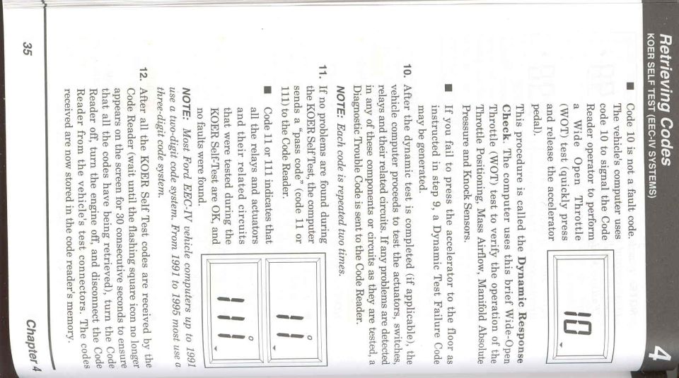 EEC-IV KOER self test manual page 35 on code 10 dynamic response and the 11/111 pass code