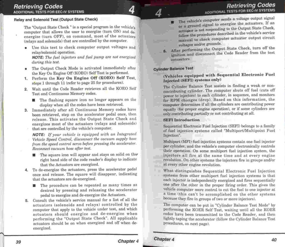 EEC-IV additional tests: Output State Check and Cylinder Balance Test, Chapter 4