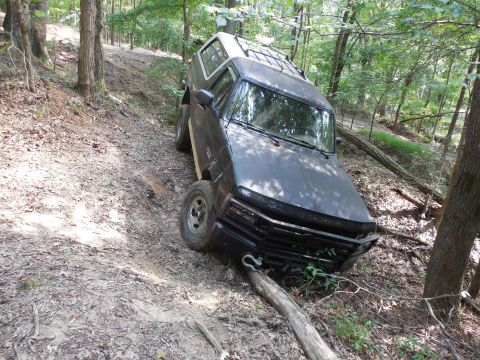1983 Ford Bronco - I was just screwing around in 2WD and ran down into this ditch and got hung on this log. After locking the hubs & working the wheels, I ble…
