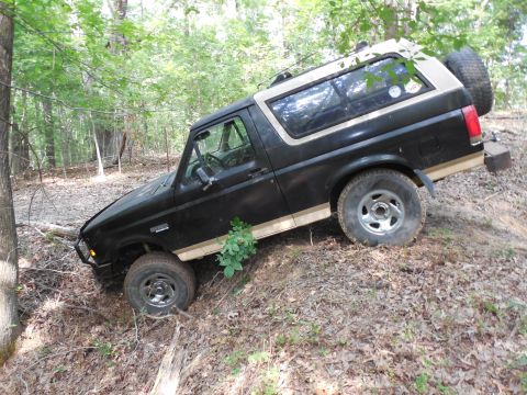 1983 Ford Bronco - I was just screwing around in 2WD and ran down into this ditch and got hung on this log. After locking the hubs & working the wheels, I ble…