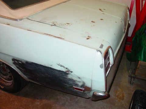 1969 Ford Torino - Rear quarter panel of a 1969 Ford Torino showing bodywork in progress.
