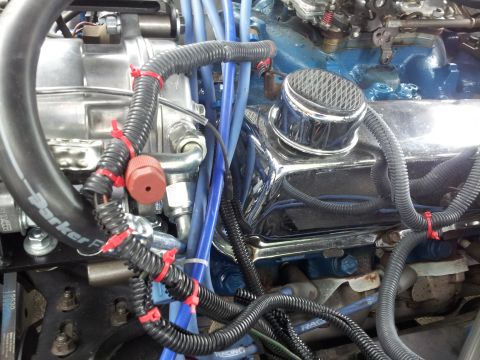 1976 Ford Ranchero - Close-up view of an engine bay, showing various components and wiring.