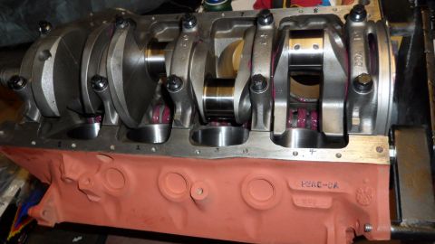 1972 Ford Ranchero - Engine block with crankshaft and connecting rods, ready for assembly.