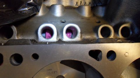 1972 Ford Ranchero - Engine cylinder head detail showing internal ports with pink material.