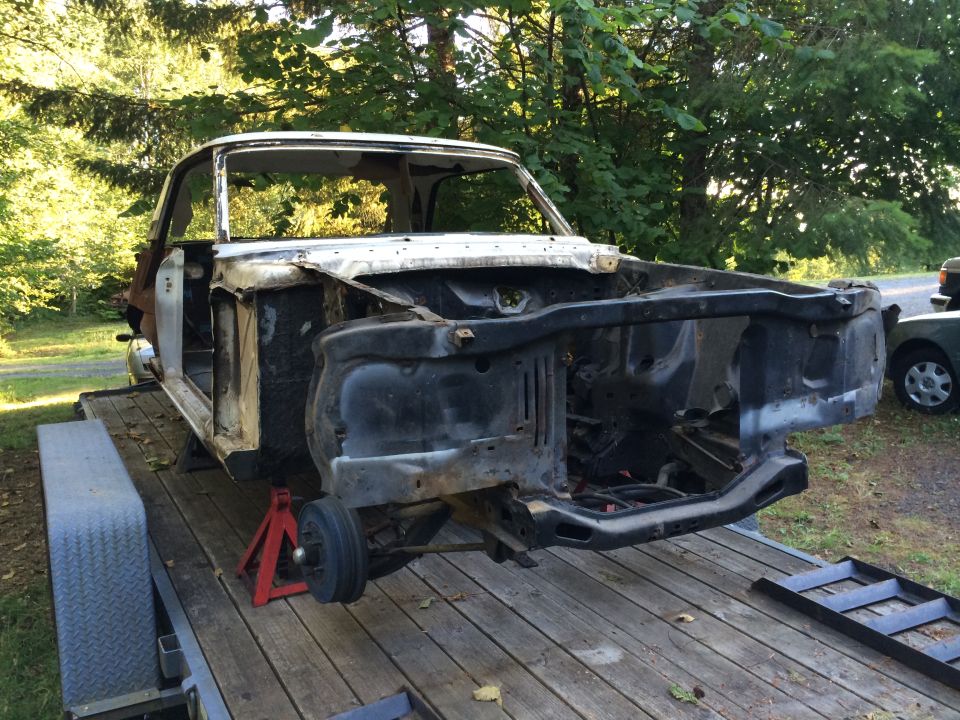 1964 Ford Fairlane body on trailer, stripped down for restoration