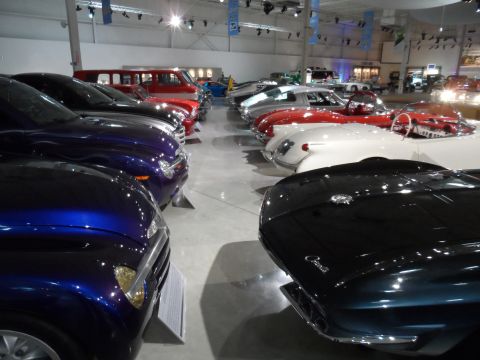 1971 Ford Ranchero - Museum display features multiple classic vehicles from different eras.