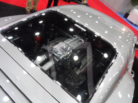 1971 Ford Ranchero - Customized vehicle with a prominent supercharger visible through the glass roof.