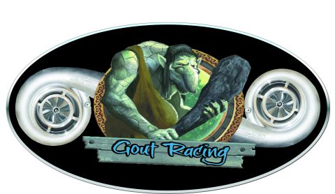 1965 Ford Fairlane - This graphic features the Grout Racing logo, two turbochargers, and a troll character.