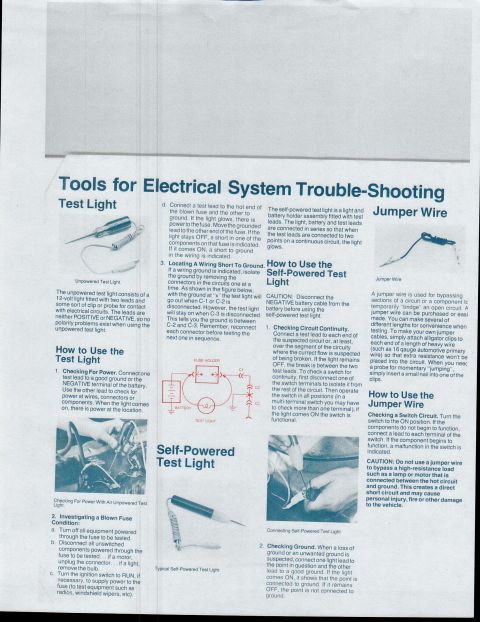 1979 Ford Bronco - This document details how to use test lights and jumper wires for electrical system troubleshooting.