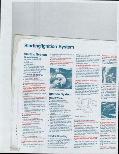 1979 Ford Bronco - Page from a manual detailing the starting and ignition system, including diagrams and troubleshooting tips.