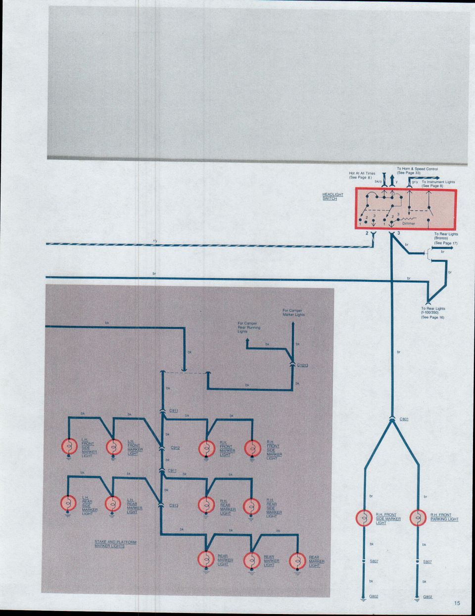 Wiring diagram for rear and camper lights with headlight switch and connectors