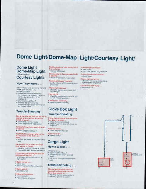 1979 Ford Bronco - This document details troubleshooting steps and wiring diagrams for various interior lights in a vehicle.