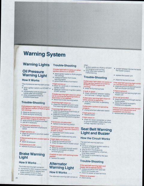 1979 Ford Bronco - This document page details troubleshooting for various warning lights and systems in a vehicle.