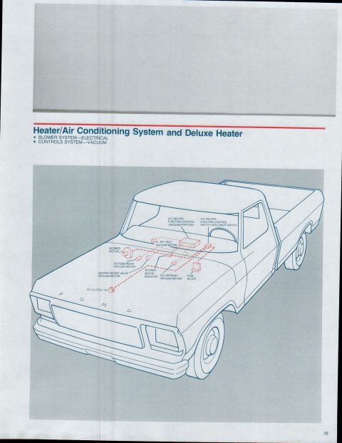 1979 Ford Bronco - This diagram illustrates the heater and air conditioning system of a pickup truck, detailing its electrical and vacuum controls.