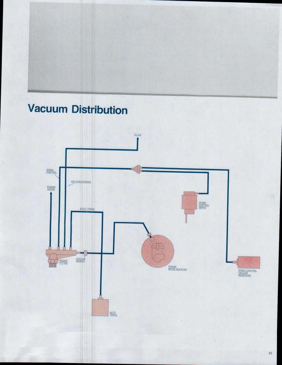 Ford Bronco/F-Series vacuum distribution diagram: power brake booster, A/C, auto transmission, speed control reservoir