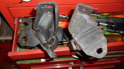1972 Ford Ranchero - These engine mounts show significant wear and tear, indicating they need replacement.