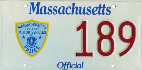 1991 Ford LTD Crown Victoria - Photograph of a Massachusetts Official license plate numbered 189, not a technical document.