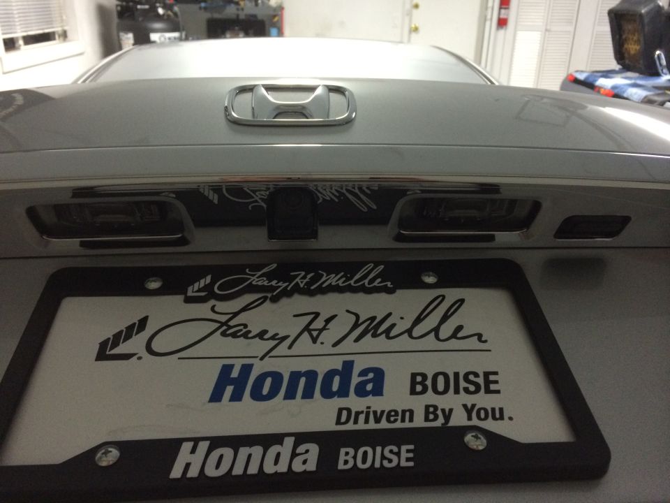 Silver Honda Accord rear with license plate frame from Larry H. Miller Honda Boise