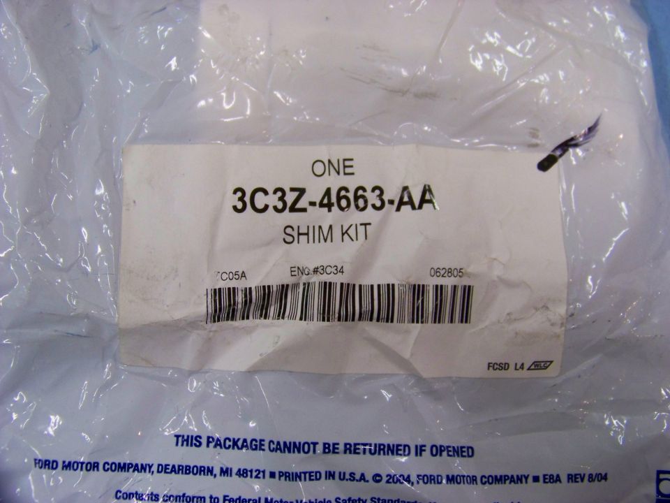 Shim kit packaging with part number 3C3Z-4663-AA and "FORD MOTOR COMPANY" printed on it