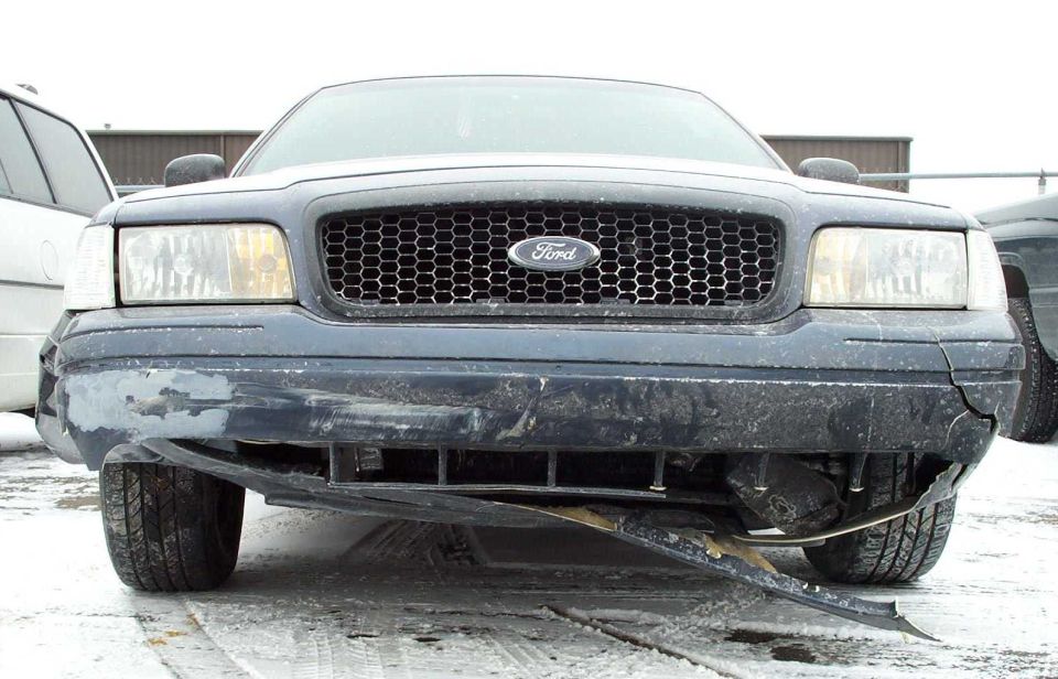 Onramp ice + guardrail = a new look for the Vic.