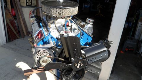 1972 Ford Ranchero - Engine assembly with blue block and chrome accents is shown from the front.
