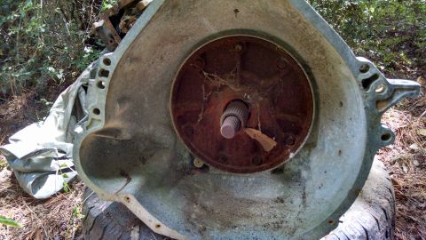 1978 Ford Bronco - This is a close-up of a transmission bell housing, likely removed from a vehicle.