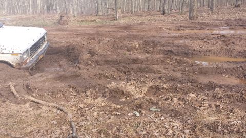 1979 Ford Bronco - This 1979 Ford Bronco is deeply stuck in a muddy, wooded area.