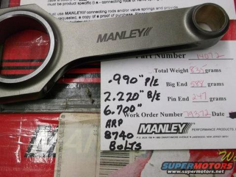 1971 Ford Ranchero - A Manley connecting rod is shown with a document detailing its specifications and work order number.
