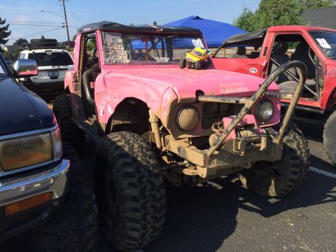 1989 Ford Bronco - Modified off-road vehicle with custom bumper and roll cage at an outdoor event.