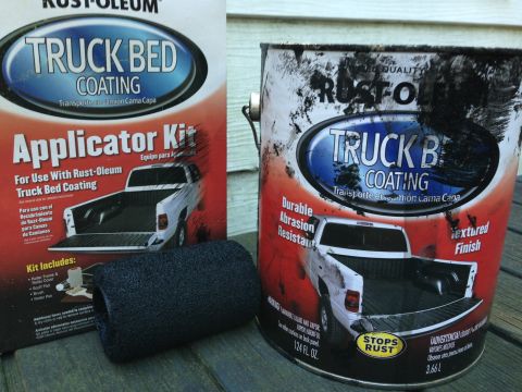 1979 Ford Bronco - Rust-Oleum Truck Bed Coating kit and can shown with an applicator roller.