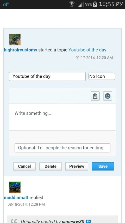 1995 Ford Bronco - A web forum screenshot shows a user posting content, with a small image of a blue SUV visible.