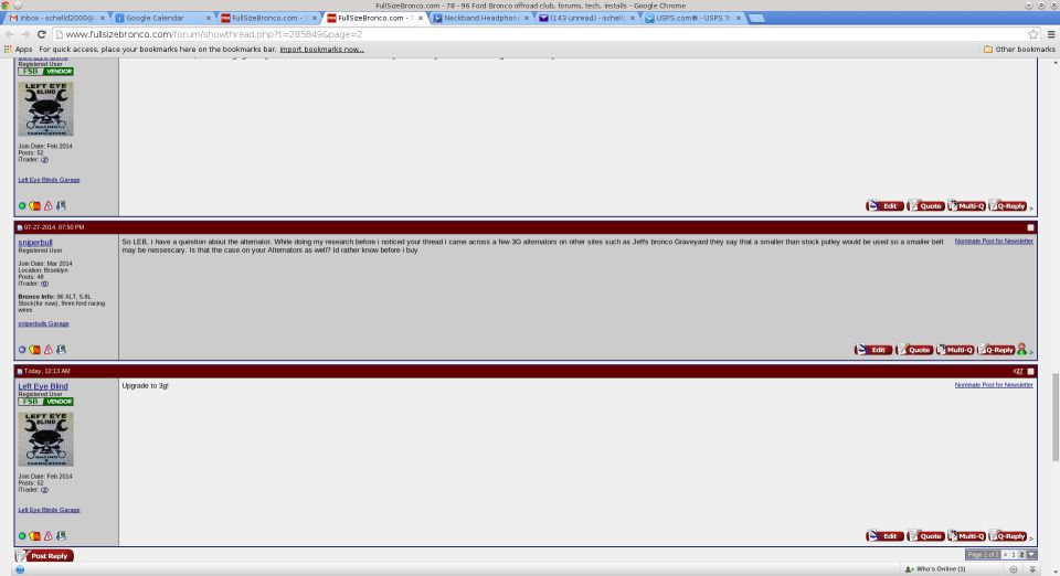 Browser screenshot of a forum thread with posts about pulleys and upgrades