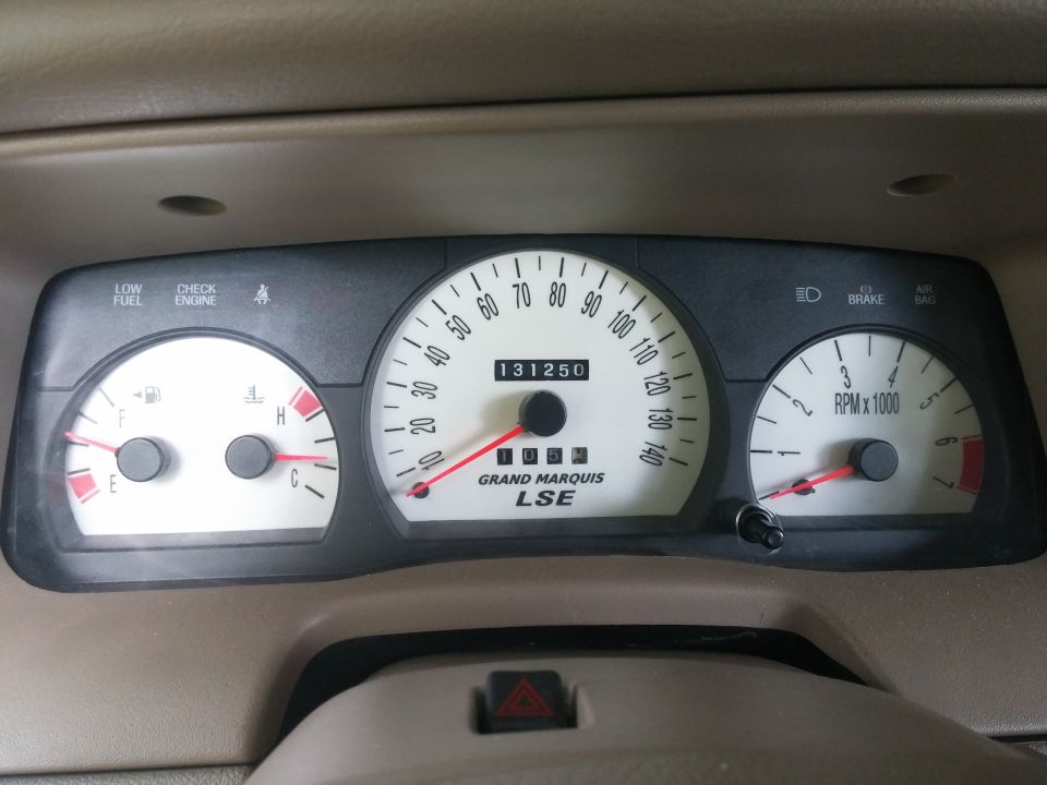 Grand Marquis LSE speedometer and gauges showing 131,250 miles
