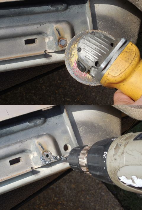 1983 Ford Bronco - Next, cut the old stud off flush, center-punch it, and drill 17/64" straight through the steel & fiberglass. This is why the step pad…