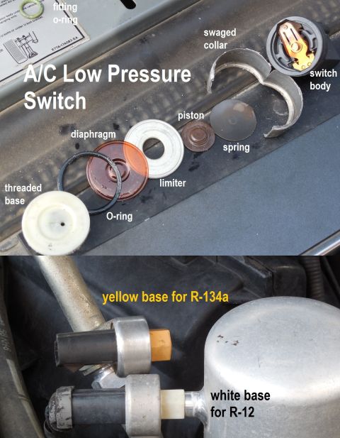 1983 Ford Bronco - The guts of an A/C low-pressure (clutch-cycling) switch The color distinction refers to the ACCUMULATOR/drier's threads; not the refrigeran…